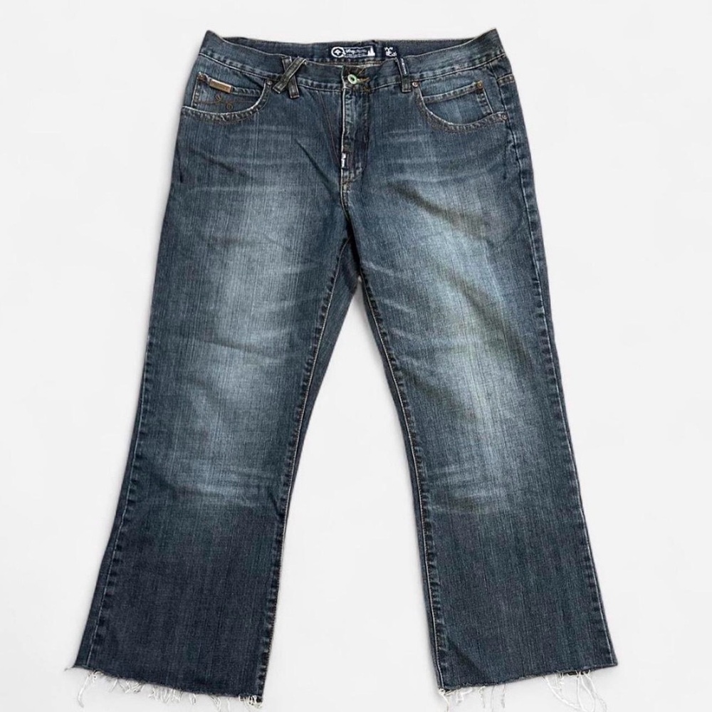 Mens Vintage LRG Dark Blue Wash Un-Hemmed Jeans Sz 36 (37x26)